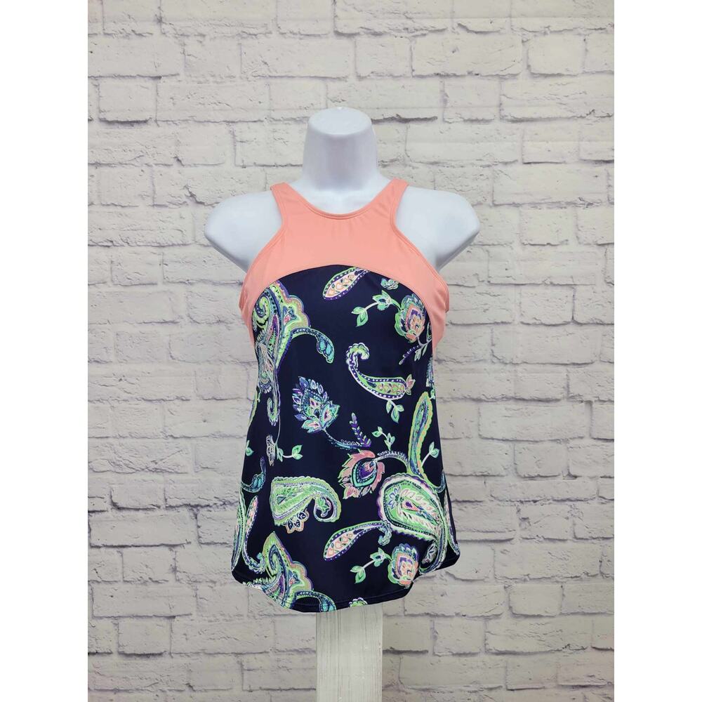6R NAVY A375177 Denim & Co. Beach Paisley Tankini